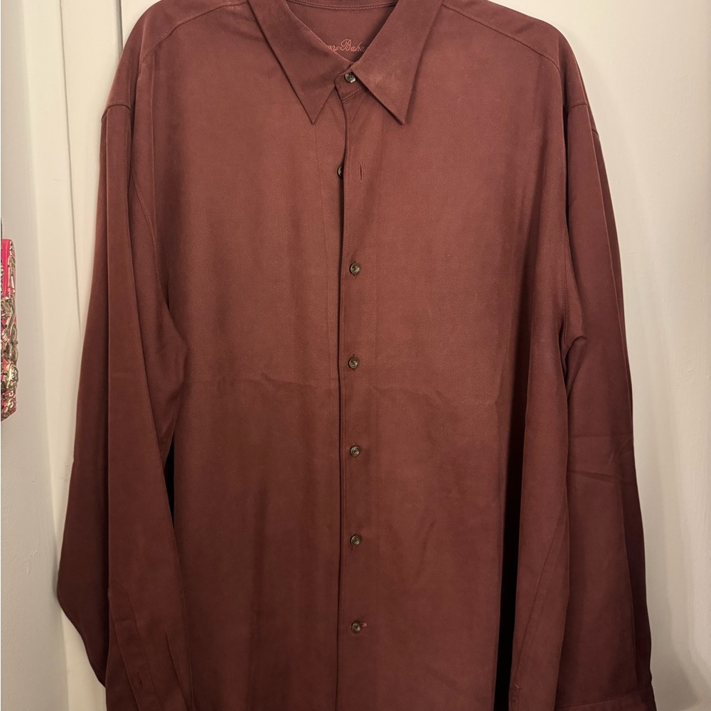 Tommy Bahama maroon silk/wool button down XL